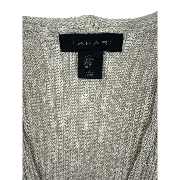 Tahari Womens Linen Blend Open Front Knit Cardigan Textured Beige Lightweight XL - Picture 2 of 11
